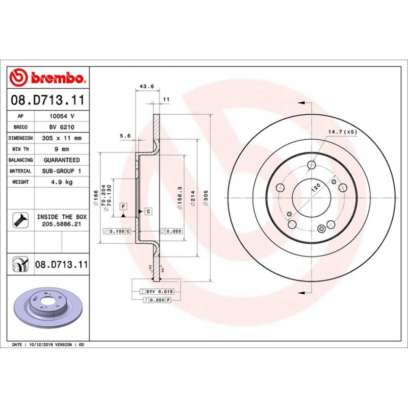 Brembo Replacement Rear Brake Discs FK8 08.D713.11