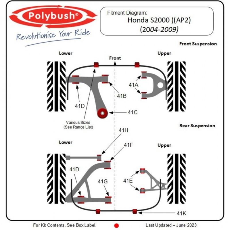 Polybush Full Bush Kit - S2000 AP2 41 Serie Kit 121