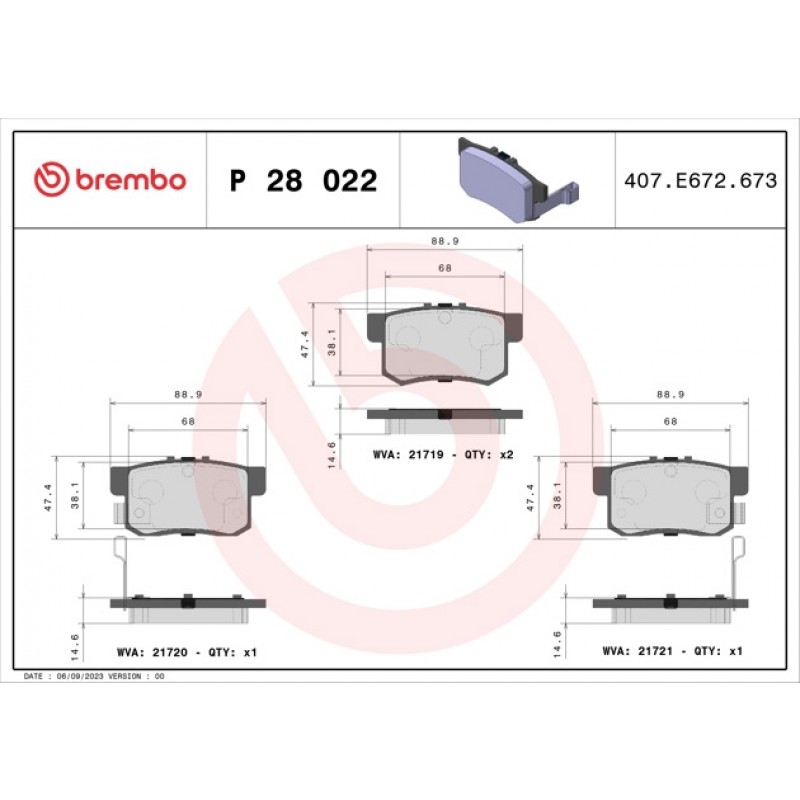 Brembo Rear STD Brake Pads Various Honda P28022
