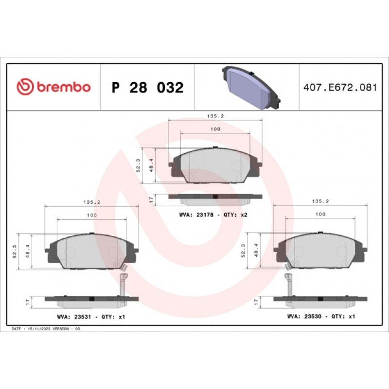 Brembo Front STD Brake Pads EP3 FN2 S2000